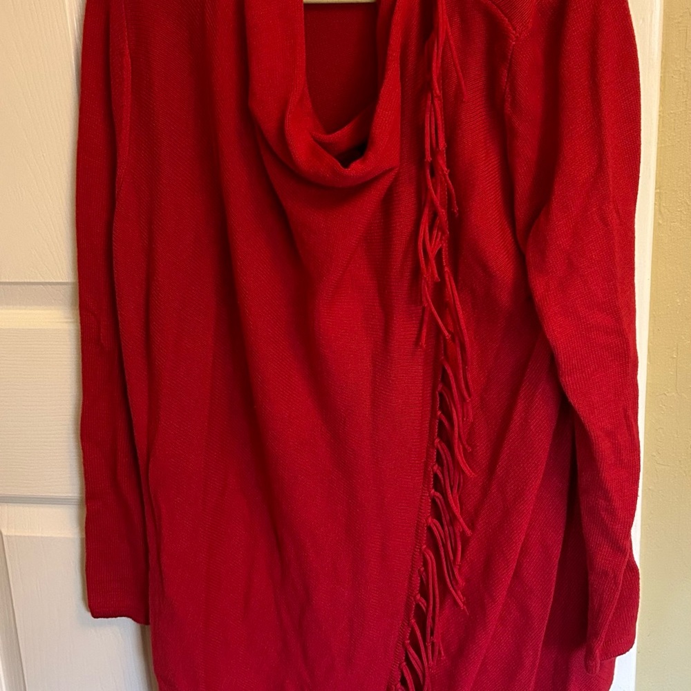 Chico’s Size 2 Red Sweater Shawl/Cape Cotton/Rayon/Nylon